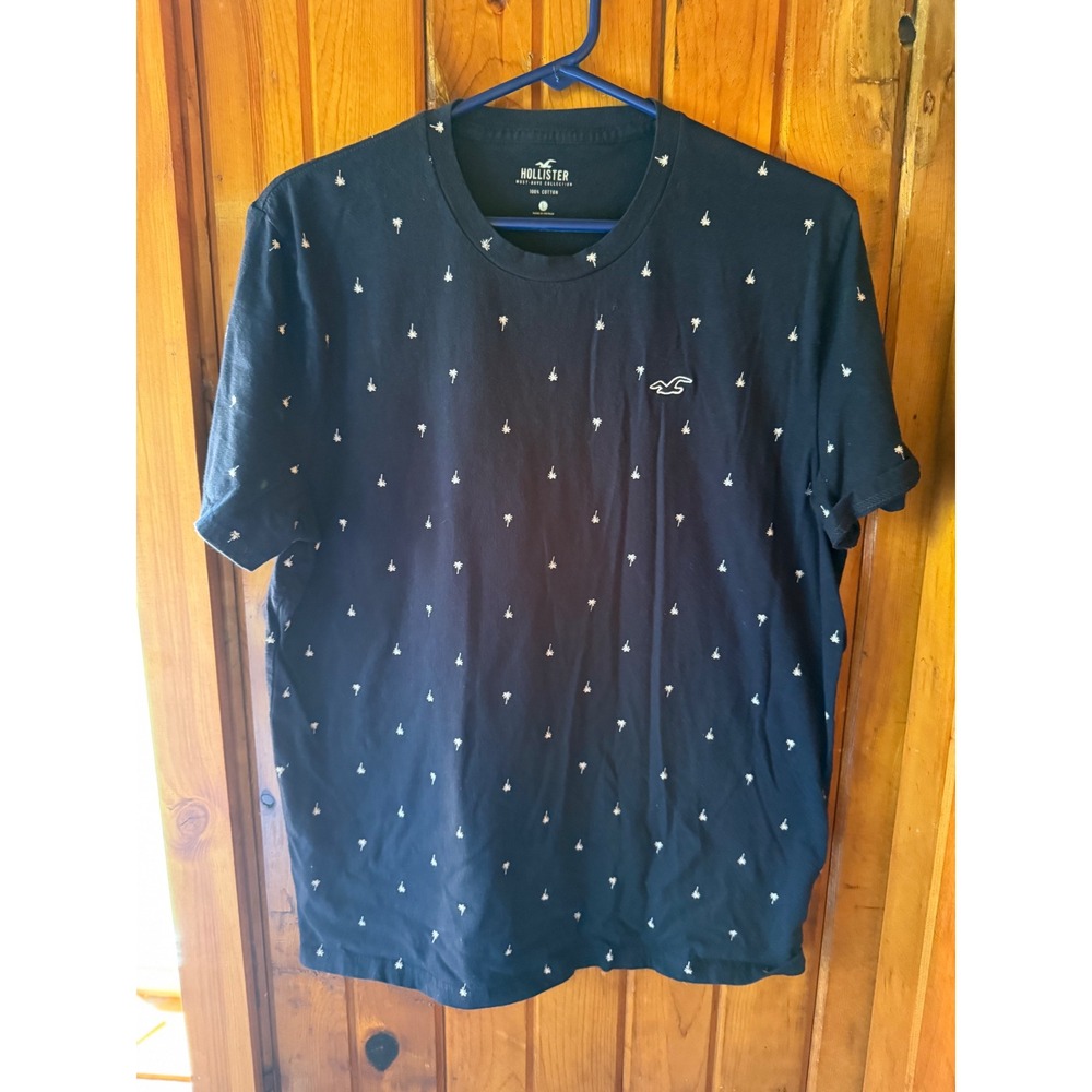 Hollister Palm Tree Print T-Shirt‎ Crew Neck Short Sleeve Black Size L